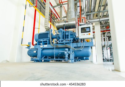 Industrial Compressor Refrigeration Station At Manufacturing Factory