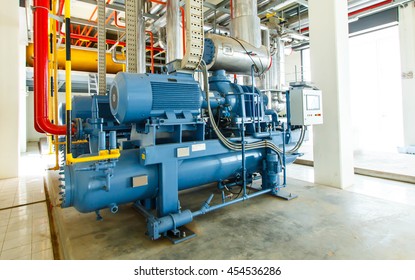 Industrial Compressor Refrigeration Station At Manufacturing Factory