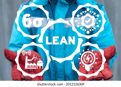 Industrial Concept Of Lean Manufacturing. Six Sigma Industry Improvement Strategy.