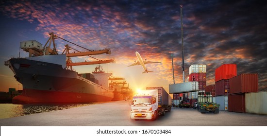 Industrial Container Cargo freight ship for Logistic Import Export background