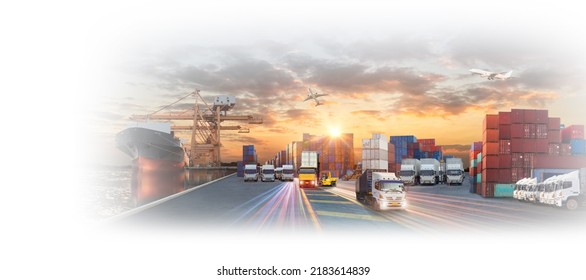 Industrial Container Cargo freight ship, forklift handling container box loading for logistic import export and transport industry concept - Shutterstock ID 2183614839