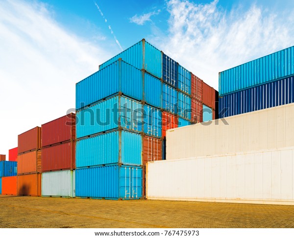 Industrial container yard of logistics import\
and export business under the blue\
sky
