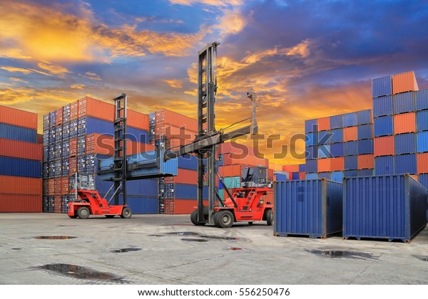 Industrial Container yard with plane  for\
Logistic Import Export business\
concept
