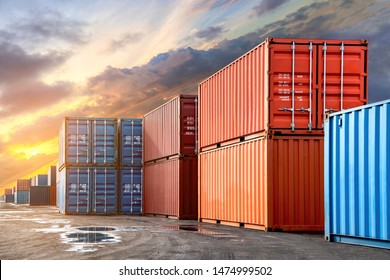 Industrial Containers box from Cargo freight ship for import export concept.