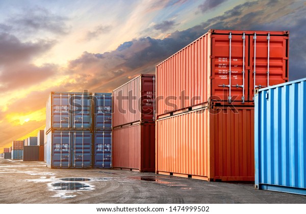 Industrial Containers box from Cargo freight\
ship for import export\
concept.