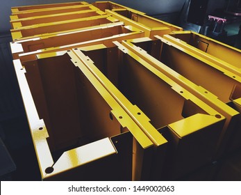 Industrial conveyor line at the factory for metal parts. Pretreatment of the surface of parts and paint parts with powder paint.