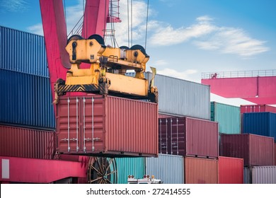 Industrial Crane Loading Unloading Cargo Containers Stock Photo ...