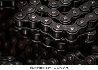Industrial Driving Roller Chain Close-up.