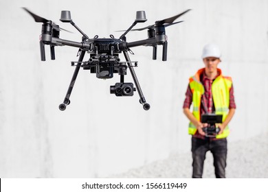 Industrial Drone Operator On Work Site