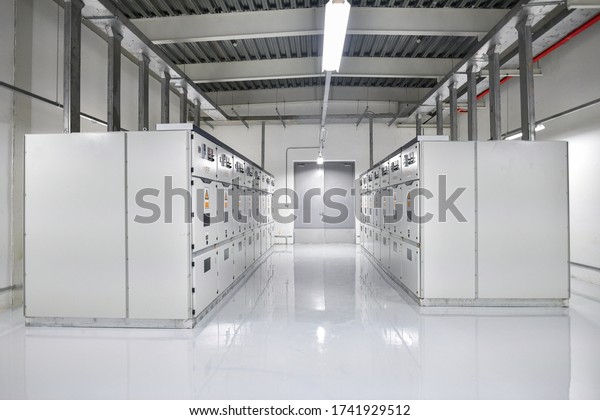 Industrial electrical switchgear room or MDB\
room, Industrial electrical switchgear electrical distribution\
substation in the\
factory