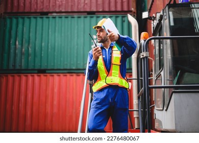 Industrial engineer worker working at overseas shipping container yard