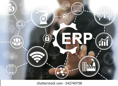 Industrial Erp Business Computer Web Enterprise Resource Planning Concept. ERP Industry 4.0 Access Internet Finance Manufacturing Technology