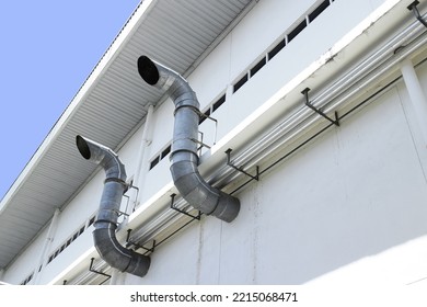 Industrial Exhaust Ducts Made Of Metal Sheet Outside The Factory Wall