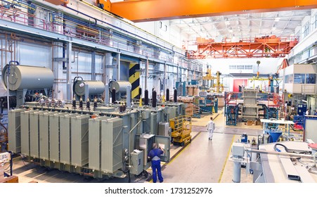 industrial factory in mechanical engineering for the manufacture of transformers - interior of a production hall 