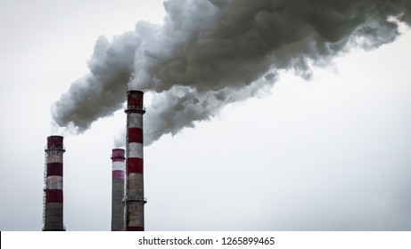 Industrial factory pipe smoke. Vaporizing toxicity.