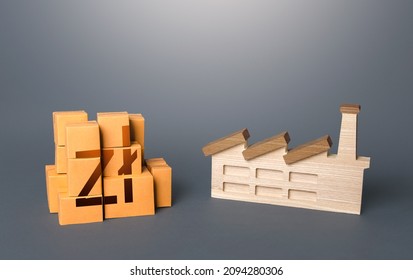 Industrial factory and polish zloty product boxes. Investment in expansion of production. National economy, domestic production of goods. Logistic transportation. Support manufactures. - Shutterstock ID 2094280306