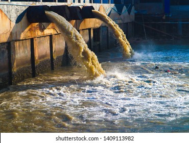 Industrial and factory waste water discharge pipe into the canal and sea