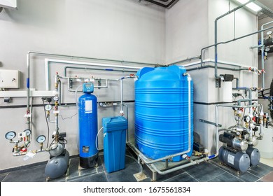 Industrial Gas Boiler Water Treatment System With Storage Tanks And Multiple Filters.