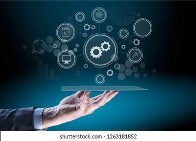 Industrial integration automation modernization business internet concept. Gear arrow industry 4 manufacture engineering technology - Shutterstock ID 1263181852