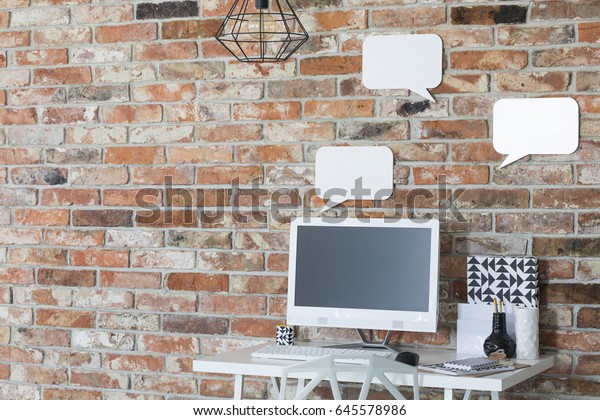 Industrial Interior Brick Wall Small Desk Stock Photo Edit Now