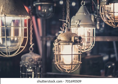 industrial lamps, hanging lights , factory light bulbs - Powered by Shutterstock