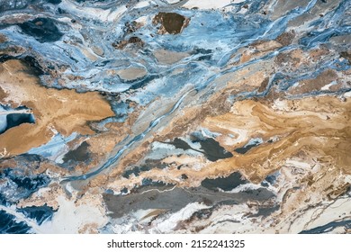 Industrial Landscape. Aerial View. Dry Surface. Desertic Landscape. Human Impact On The Environment. View From Above. Abstract Industrial Background. 