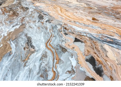 Industrial Landscape. Aerial View. Dry Surface. Desertic Landscape. Human Impact On The Environment. View From Above. Abstract Industrial Background. 