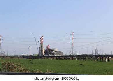 Industrial landscape with thermoelectric in the background