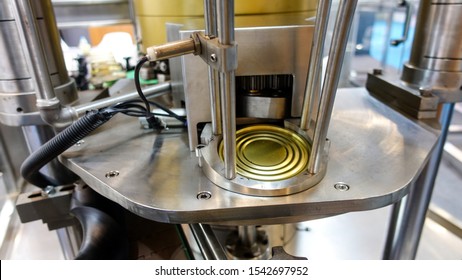 Industrial Machine Used In Canning Production. A Close-up View.