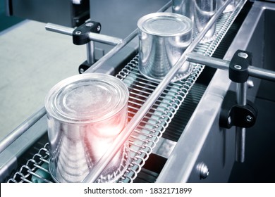 Industrial Machine Used In Canning Production. A Close-up View.