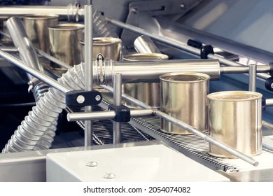 Industrial Machine Used In Canning Production. A Close-up View.