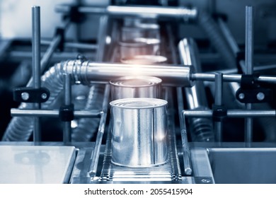 Industrial Machine Used In Canning Production. A Close-up View.