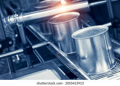 Industrial Machine Used In Canning Production. A Close-up View.