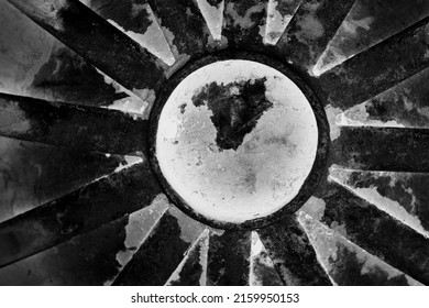 Industrial Metal Radiant Pattern Made With Rays In Black And White Film Negative.