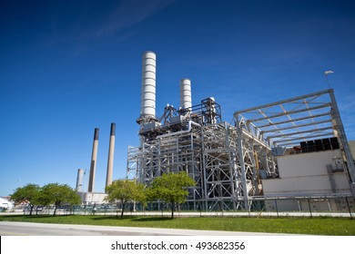 Industrial Petroleum Refinery Plant Smokestacks And Piping Details