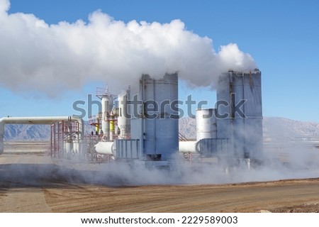Industrial pipe lines and valves in geothermal field, geothermal power plant