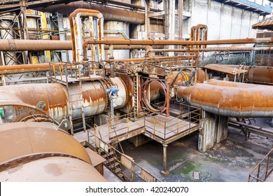 Industrial Pipeline Equipment Scene In The Old Steel Mill