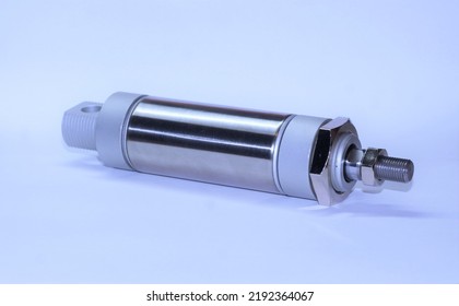 A Industrial Pneumatic Cylinder On White Background