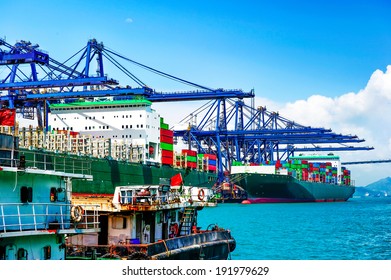 industrial port with containers - Shutterstock ID 191979629