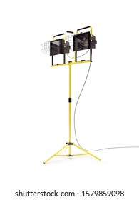 Industrial Portable Halogen Dual Light On Yellow Stand Over White Background