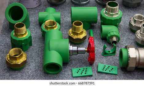 Industrial PPR water pipe fittings. Plumbing connection spare parts