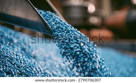 Industrial process of plastic pellets being manufactured and processed, highlighting the raw material for plastic production.