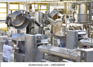 Industrial Production Of Bakery Products On An Assembly Line - Technology And Machinery In The Food Factory 