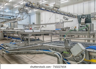 Industrial production cutting large quantities of meat
