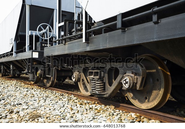 Industrial rail car wheels\
closeup photo