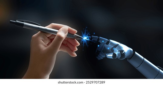 Industrial robot control concept, writing commands for the system to work, Industry 6.0 - Powered by Shutterstock