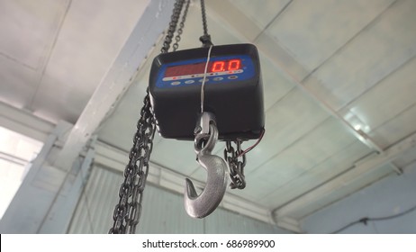 Industrial Scales Under Ceiling In Warehouse - Chain Block