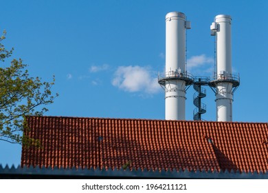 Industrial Smoke Towers On Cloudy Sky Twin Towers