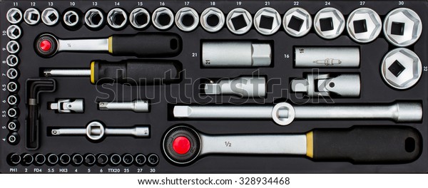 industrial socket\
wrench toolbox kit - top\
view