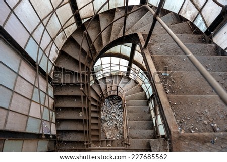 Industrial staircase going up to the tower